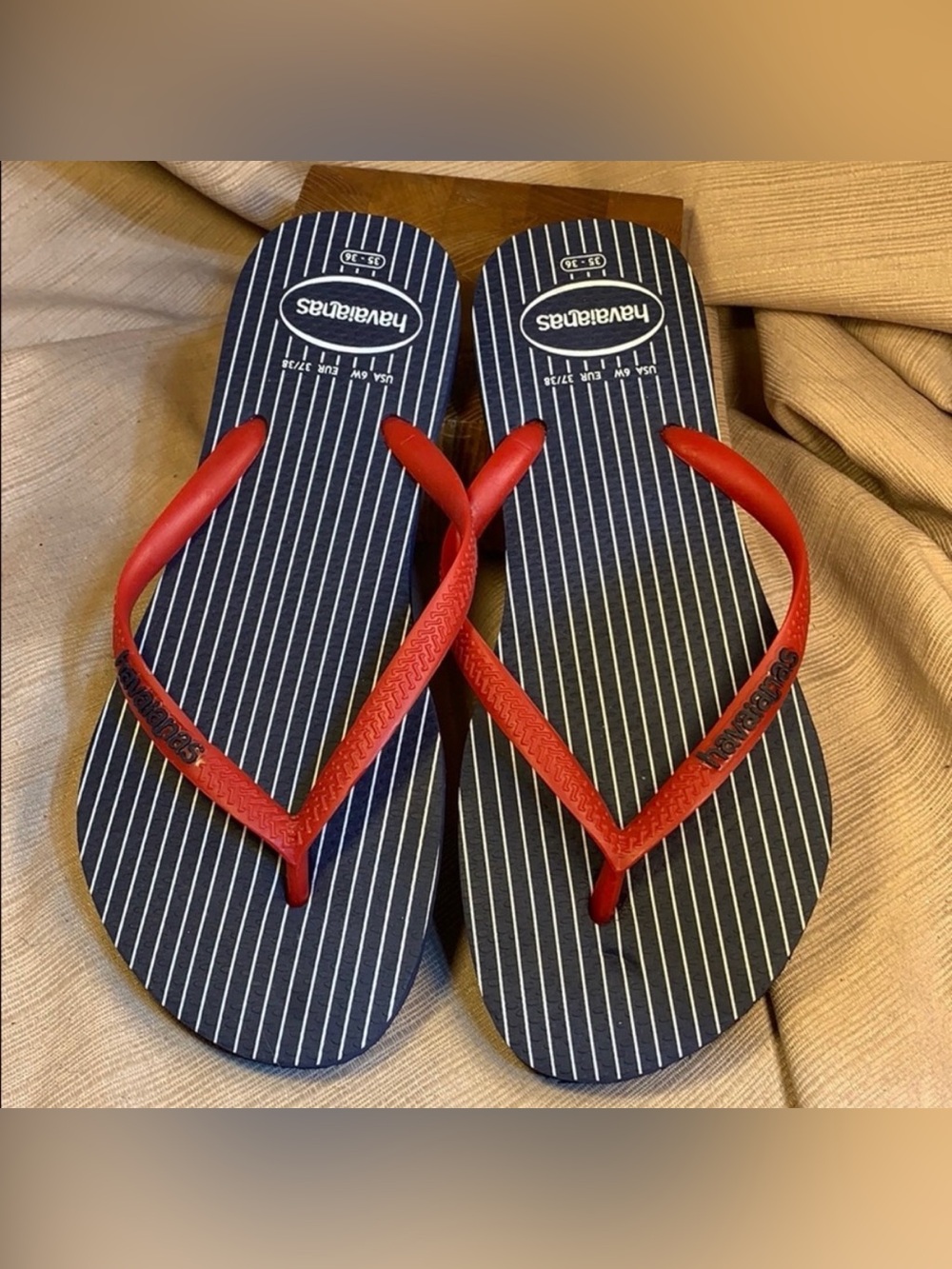Havaianas Red & Navy Stripe Flip Flops with Red Straps